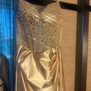 Jovani Gold Embellished Prom Dress